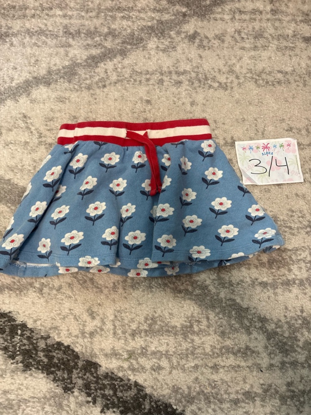 Boden Blue Floral Knit Skirt with Red Waistband girls 3-4